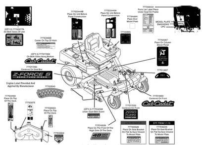 Label Map Diagram and Parts List for Z-FORCES48 (17AI5BHB-17AI5BHB010)(2013) Cub Cadet Lawn Tractor